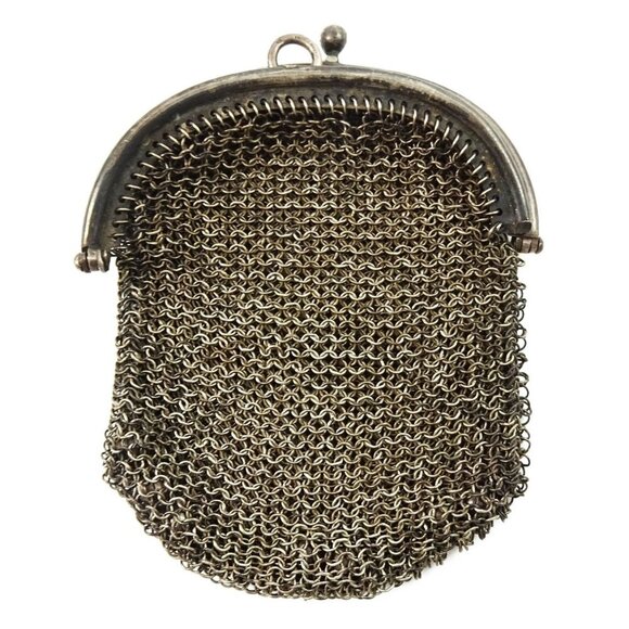 Antique French Silver Hallmarked Mesh Change Coin Purse Dual Compartment - Picture 5 of 5